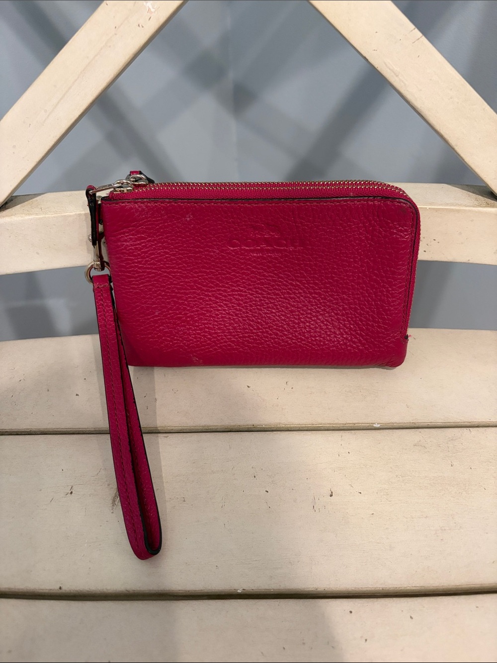 Coach Pebbled Fuchsia Leather Wristlet Clutch